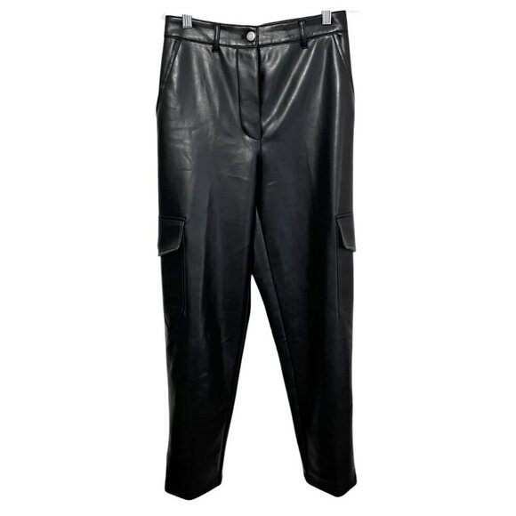 NWOT ARITZIA WILFRED FREE BLACK MODERN CARGO PANTS IN FAUX LEATHER - 4 - Picture 2 of 13